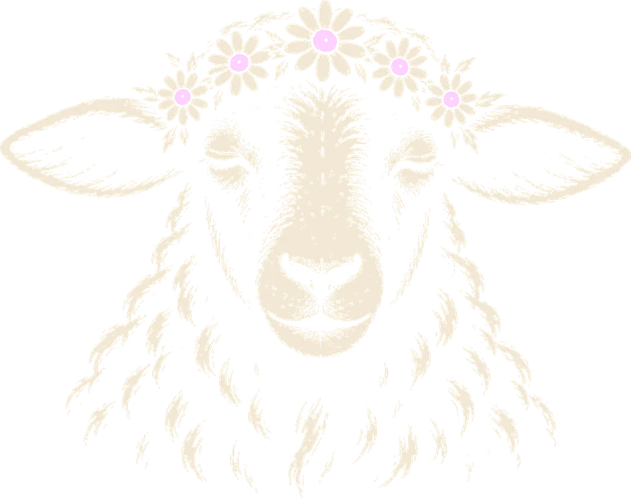Black sheep with daisies, eyes closed